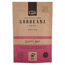 Zielona herbata z Azorów z hibiskusem  w  torebkach piramidkach (20 szt) BIO Gorreana 40g
